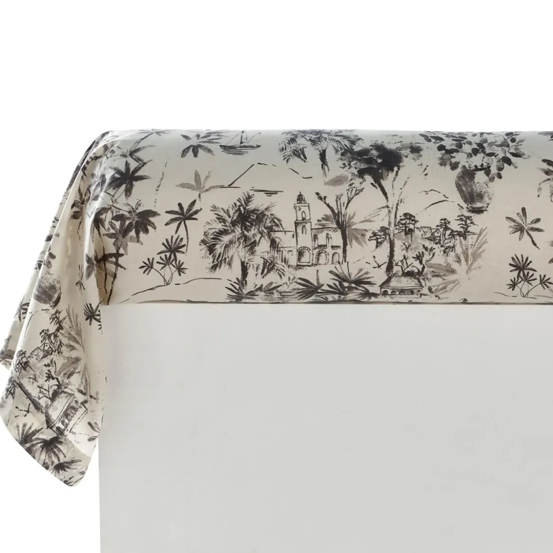 BecquetTaie de traversin en coton écru à motif paysage tropical gris anthracite - DOLCE VITA