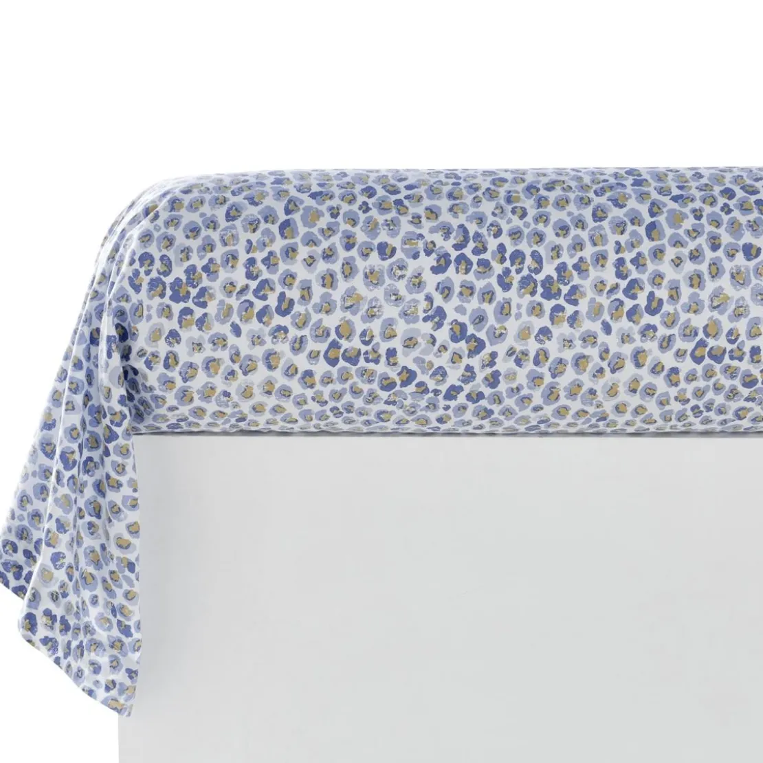 BecquetTaie de traversin en coton blanc à motif léopard bleu et doré - SAFARI