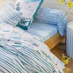 BecquetTaie de traversin en coton blanc à rayures bleues - MOUSSAILLON