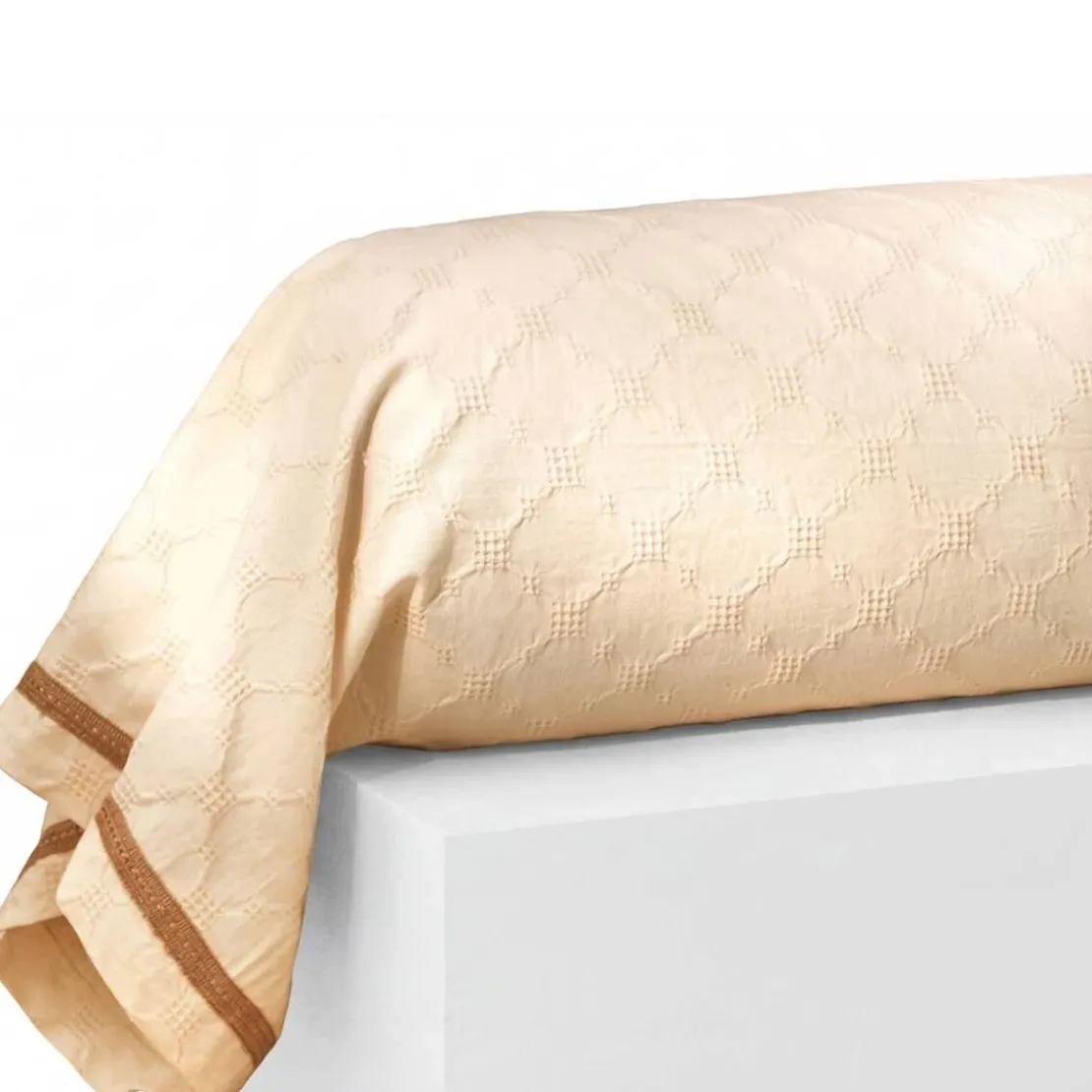 BecquetTaie de traversin en coton beige uni gaufré - SAHA