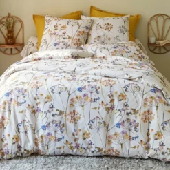 BecquetTaie de traversin en coton écru motif floral - FLEURAISON