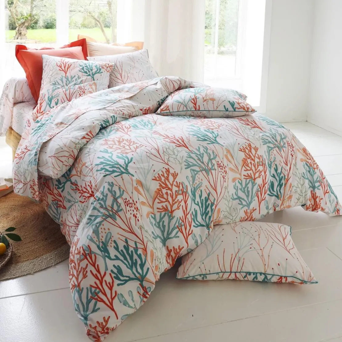 BecquetTaie de traversin en percale de coton écru - CORAL REEF