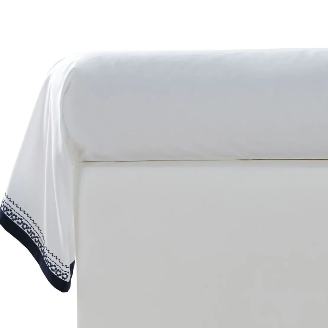 BecquetTaie de traversin en percale de coton frises brodées CUPTEA bleu marine