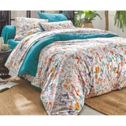 BecquetTaie de traversin en percale de coton bleu gris - COLIBRIS