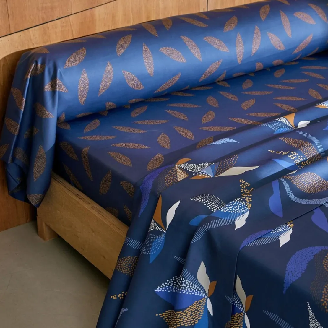 BecquetTaie de traversin en satin de coton bleu marine - AUGUSTIN