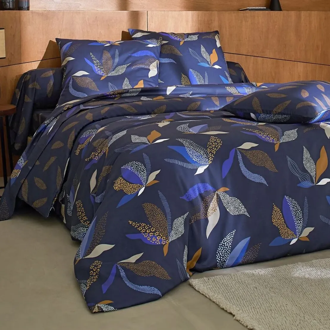 BecquetTaie de traversin en satin de coton bleu marine - AUGUSTIN