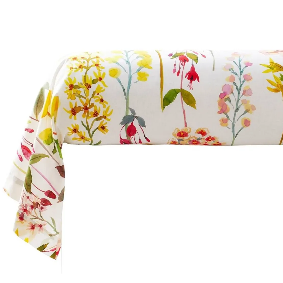 BecquetTaie de traversin à fleurs EULALY blanche en coton 43x185cm