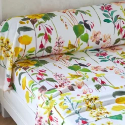 BecquetTaie de traversin à fleurs EULALY blanche en coton 43x185cm