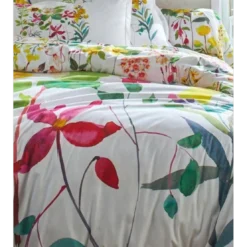 BecquetTaie de traversin à fleurs EULALY blanche en coton 43x185cm