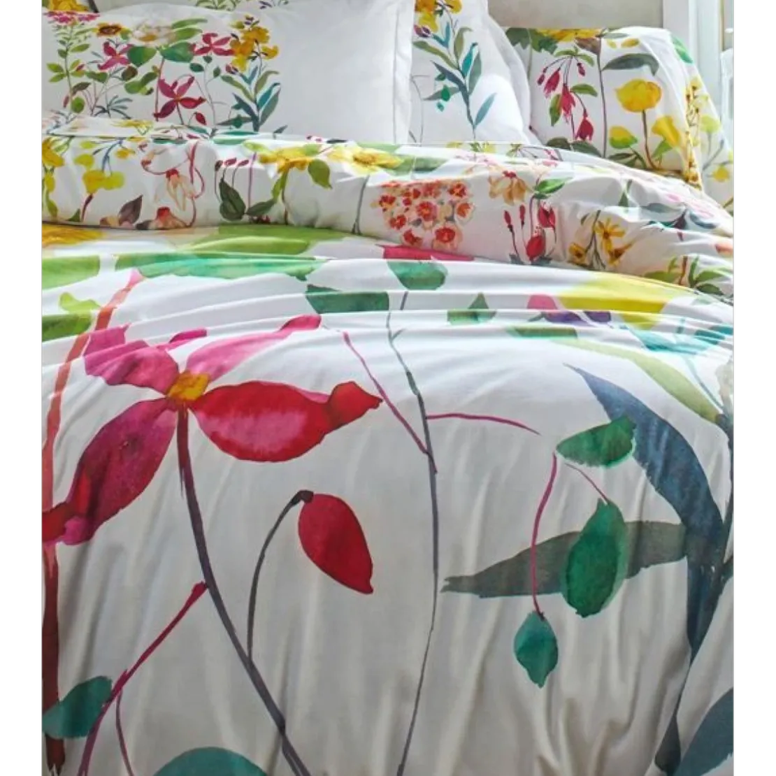 BecquetTaie de traversin à fleurs EULALY blanche en coton 43x185cm