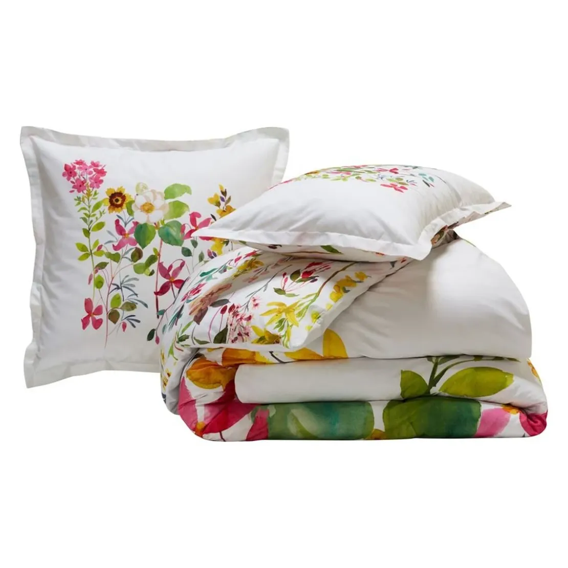 BecquetTaie de traversin à fleurs EULALY blanche en coton 43x185cm