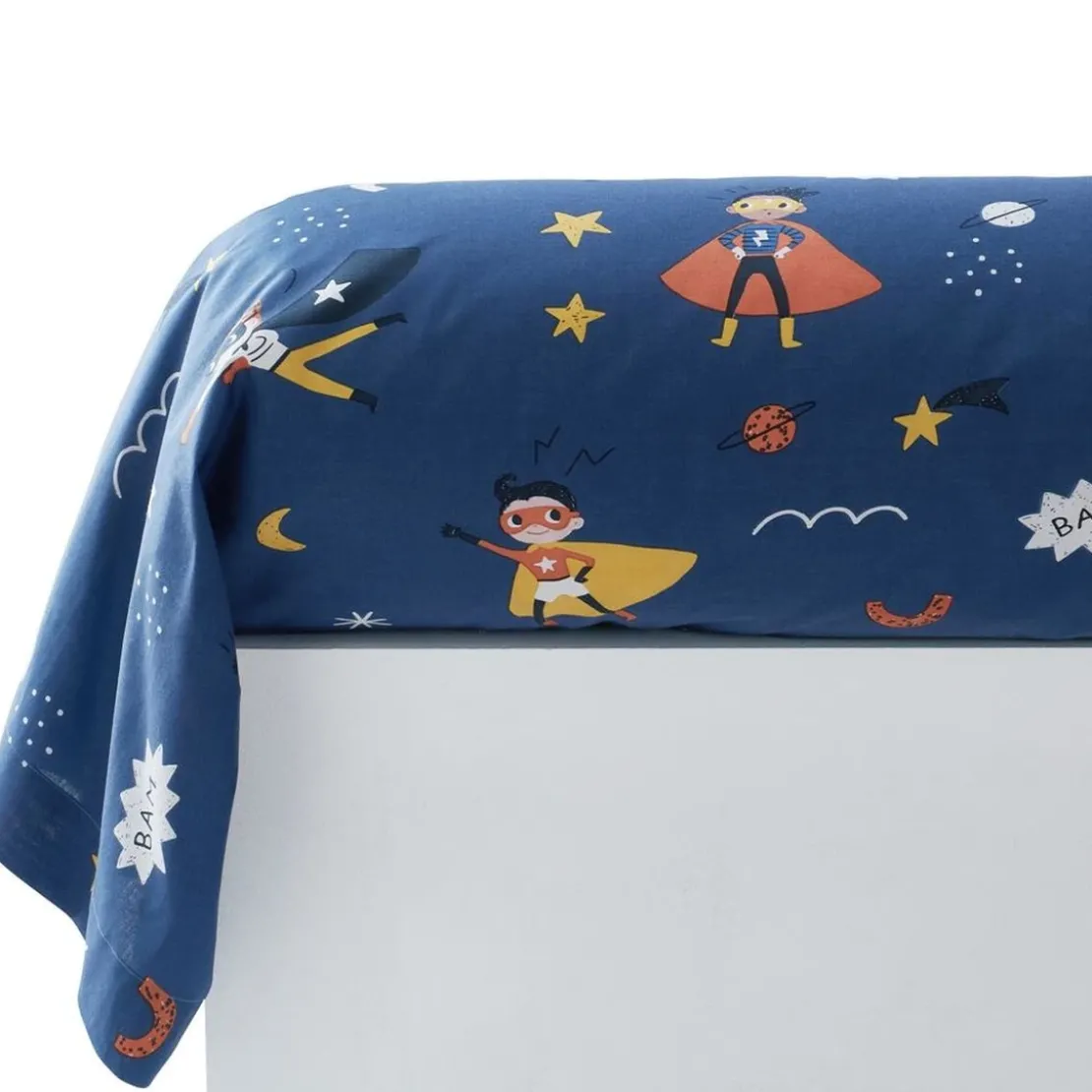 BecquetTaie de traversin moelleux enfant en coton bleu - SUPER HEROS