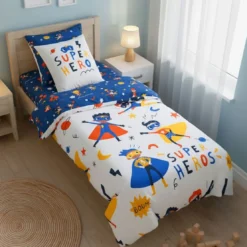 BecquetTaie de traversin moelleux enfant en coton bleu - SUPER HEROS