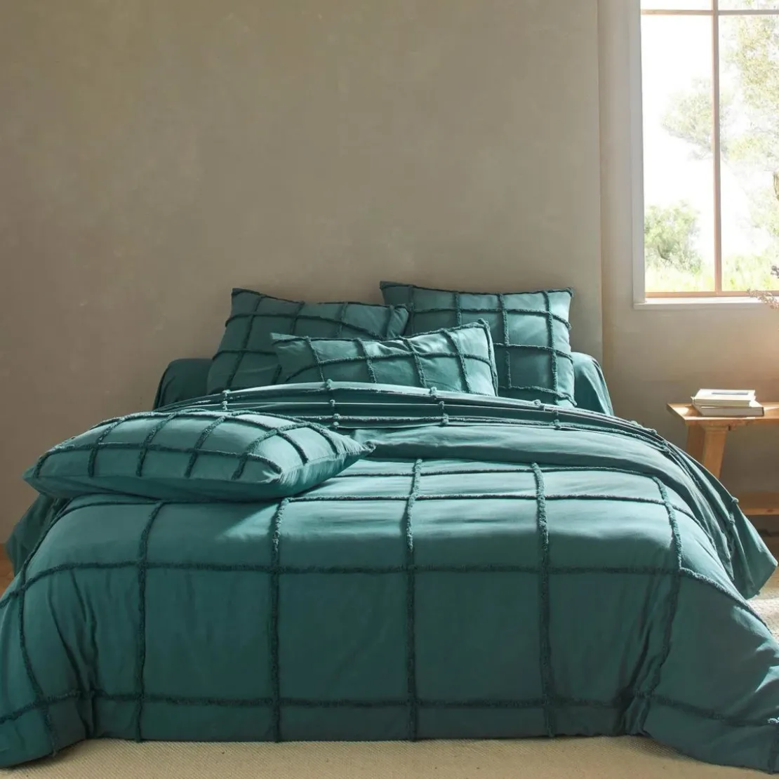 BecquetTaie de traversin NICOLASen coton bleu vert