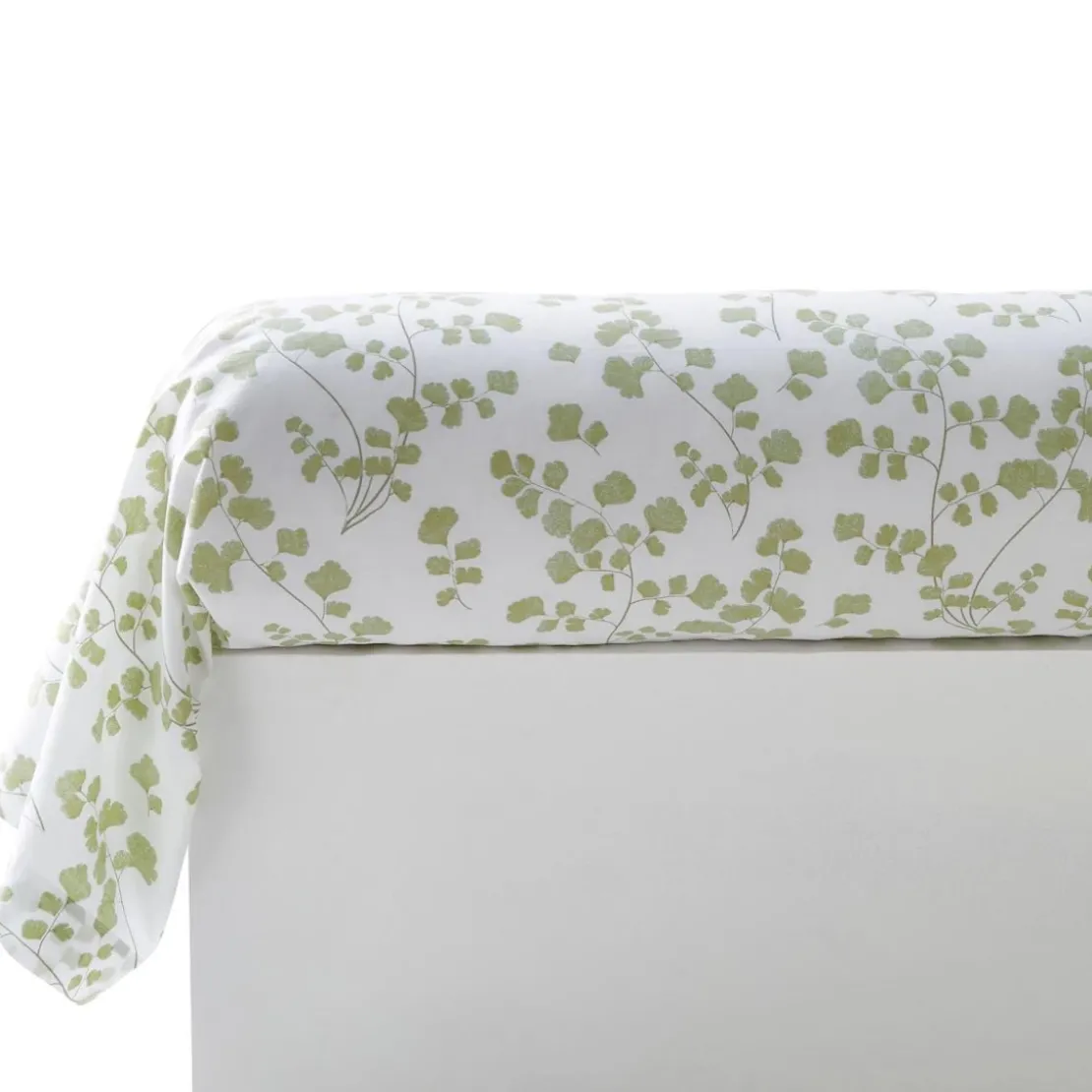 BecquetTaie de traversin percale de coton blanche florale verte réversible - VERONIKA