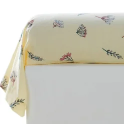 BecquetTaie de traversin SECHEES à fleurs sable en coton, jaune pâle