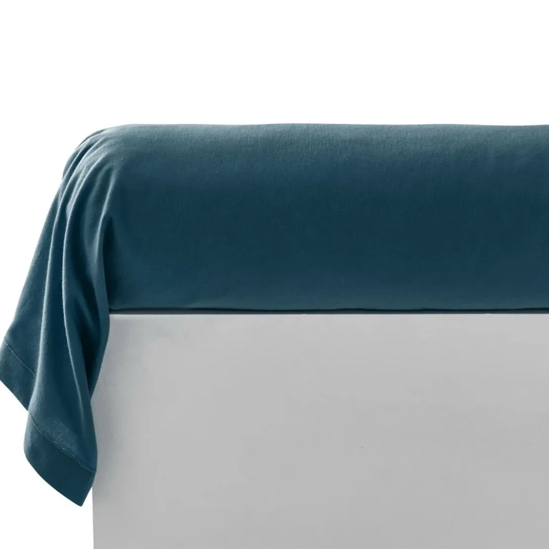 BecquetTaie de traversin, taie d'oreiller en flanelle uni LAUREAT bleu canard