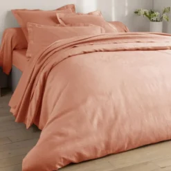 BecquetTaie de traversin Uni en lin lavé 45x185 rose blush