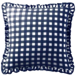 BecquetTaie d'oreiller avec volant en gaze de coton bleu - VICHY