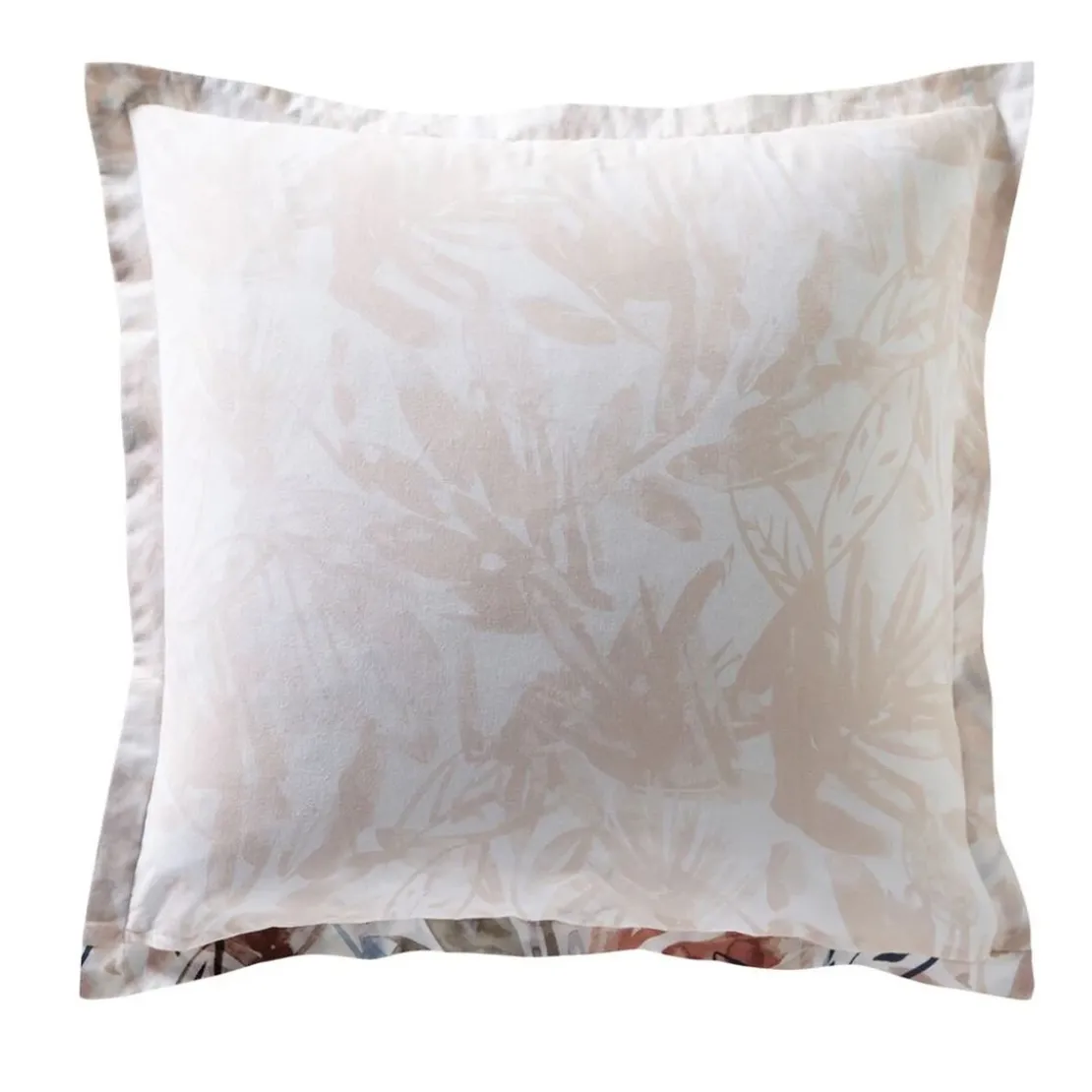 BecquetTaie d'oreiller avec volant motif feuillage AQUARELLE beige rosé