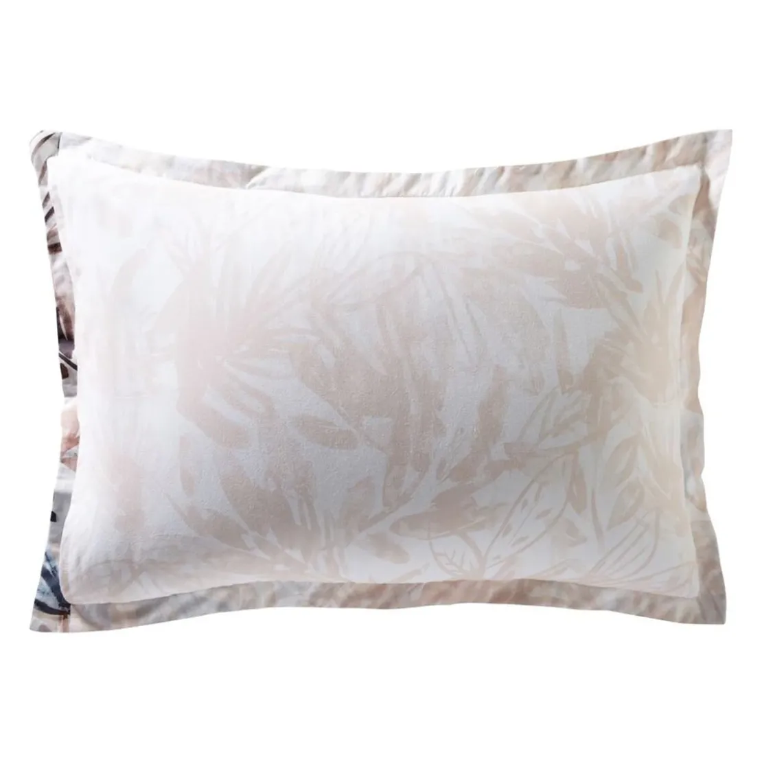 BecquetTaie d'oreiller avec volant motif feuillage AQUARELLE beige rosé