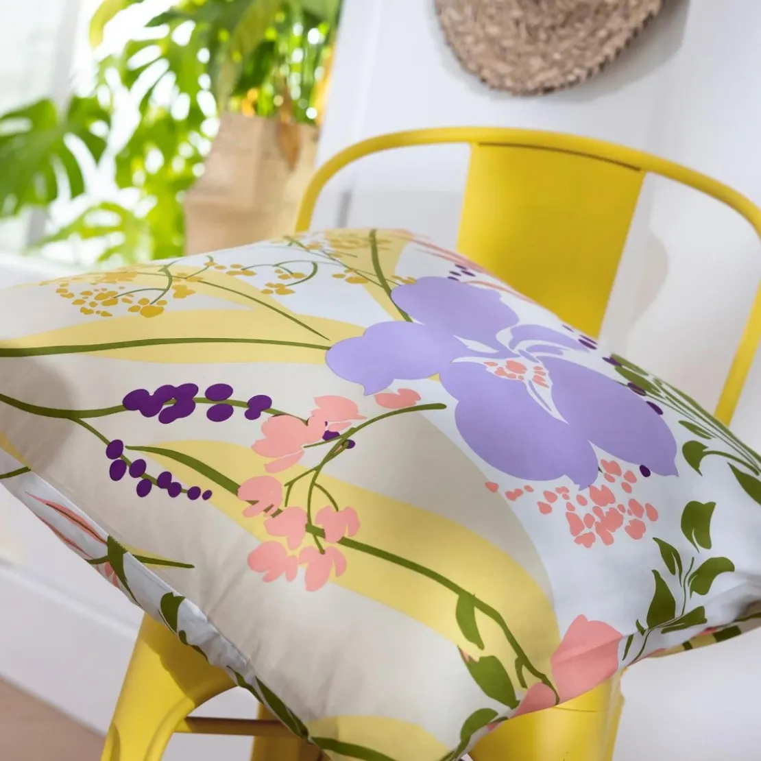BecquetTaie d'oreiller coton blanc réversible motif floral multicolore - Collection HELLO YELLOW