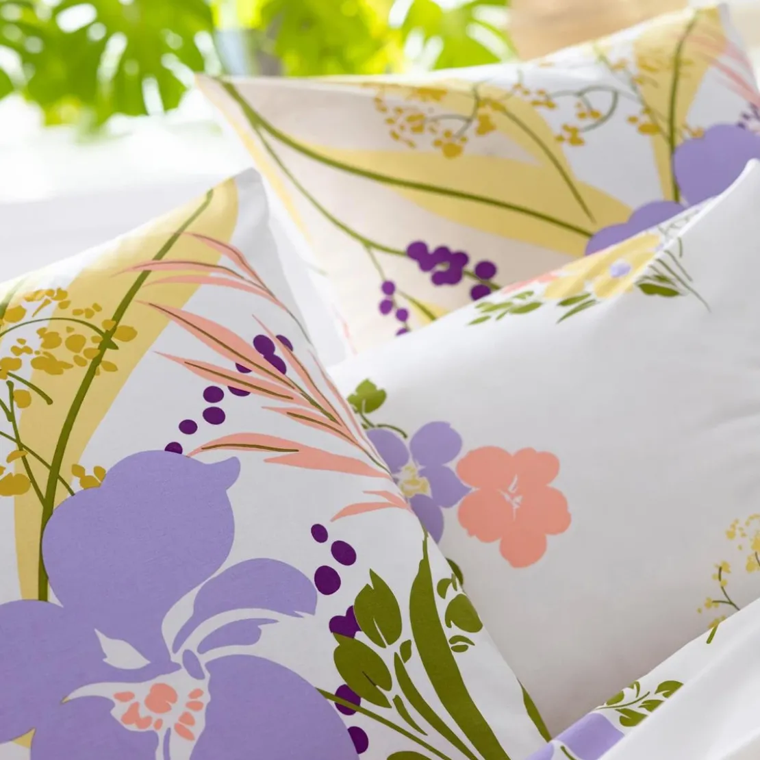 BecquetTaie d'oreiller coton blanc réversible motif floral multicolore - Collection HELLO YELLOW