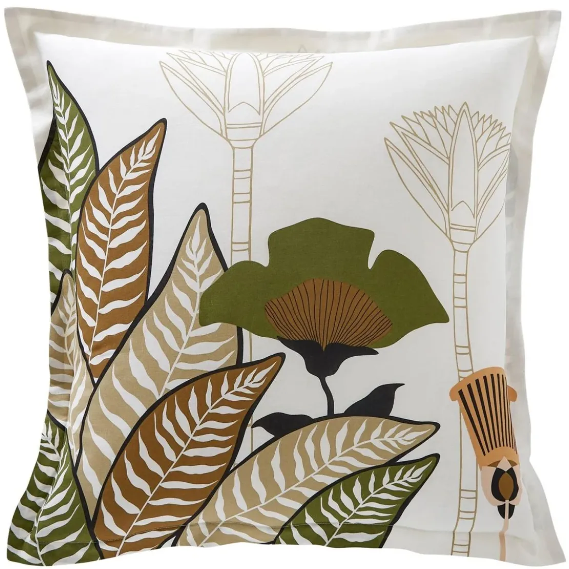 BecquetTaie d'oreiller coton réversible blanc motif tropical multicolore - Collection EGYPTIEN