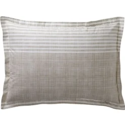 BecquetTaie d'oreiller coton beige à rayures écru réversible - PLONGEOIR