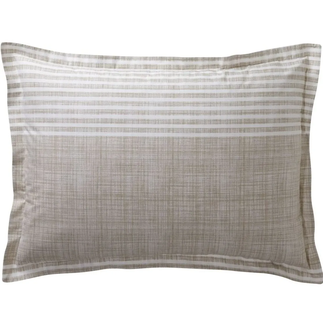 BecquetTaie d'oreiller coton beige à rayures écru réversible - PLONGEOIR