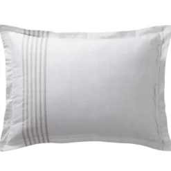 BecquetTaie d'oreiller coton beige à rayures écru réversible - PLONGEOIR