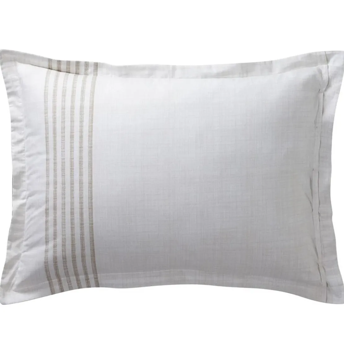 BecquetTaie d'oreiller coton beige à rayures écru réversible - PLONGEOIR