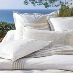 BecquetTaie d'oreiller coton beige à rayures écru réversible - PLONGEOIR