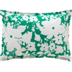 BecquetTaie d’oreiller coton vert floral écru réversible - GREEN SPRING