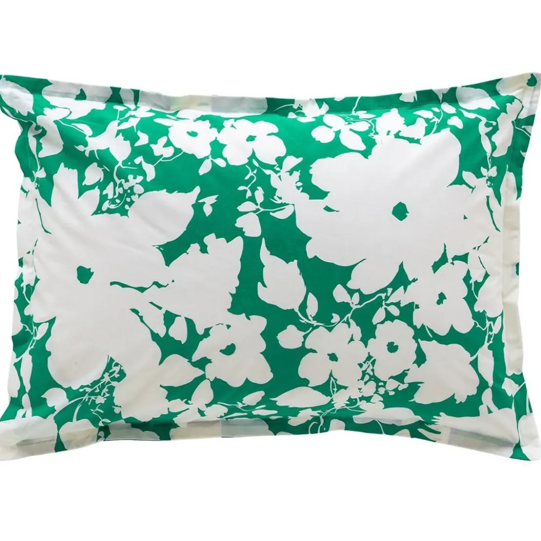 BecquetTaie d’oreiller coton vert floral écru réversible - GREEN SPRING