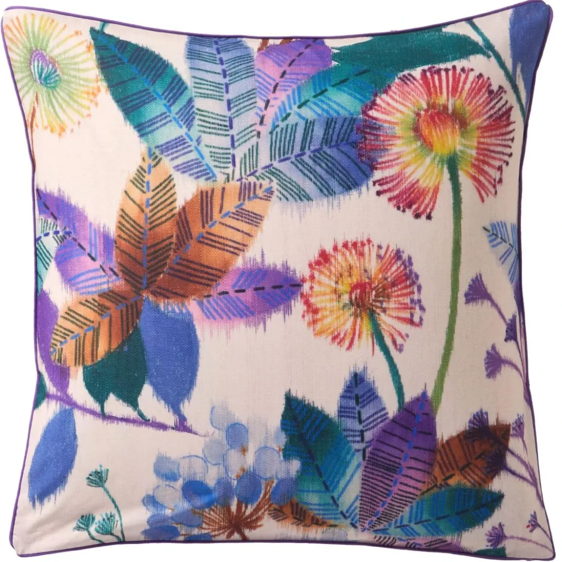 BecquetTaie d'oreiller coton beige rosé réversible motif floral multicolore - Collection IMAGINAIRE