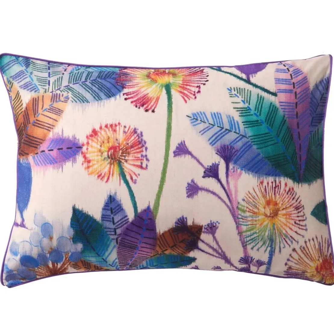 BecquetTaie d'oreiller coton beige rosé réversible motif floral multicolore - Collection IMAGINAIRE