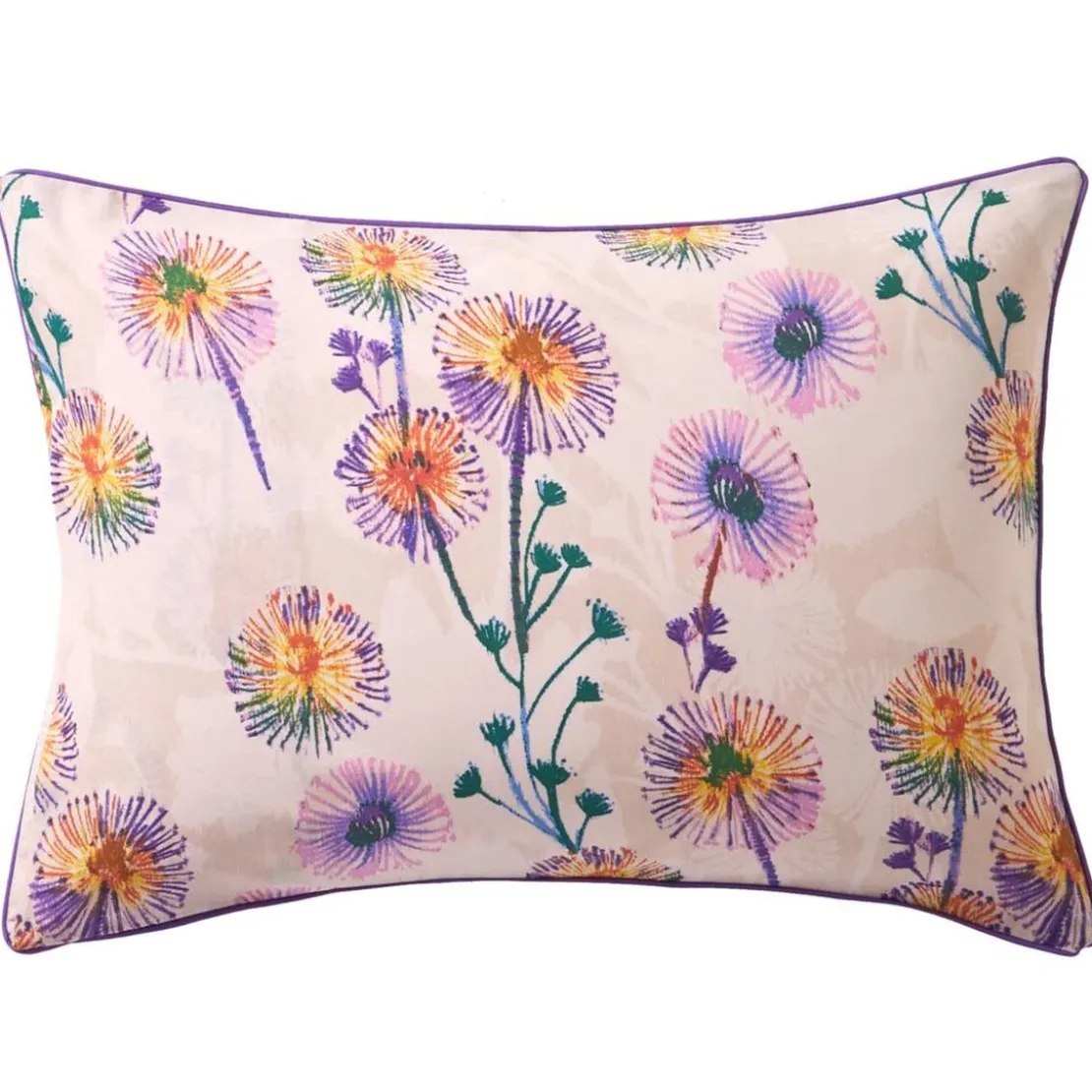 BecquetTaie d'oreiller coton beige rosé réversible motif floral multicolore - Collection IMAGINAIRE
