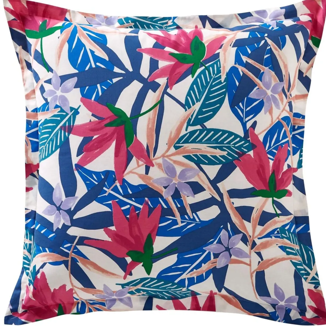 BecquetTaie d'oreiller coton écru tropical multicolore réversible - VACANCES