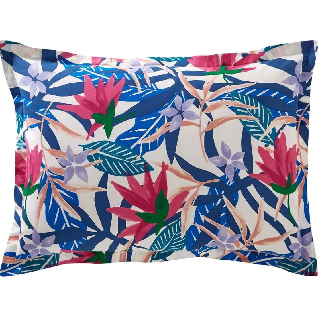 BecquetTaie d'oreiller coton écru tropical multicolore réversible - VACANCES