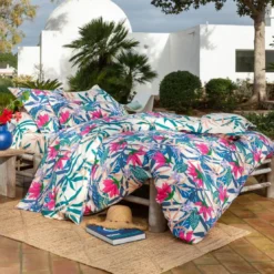 BecquetTaie d'oreiller coton écru tropical multicolore réversible - VACANCES
