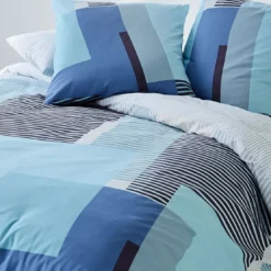 BecquetTaie d’oreiller coton bleu motif géométrique - ARTHUR