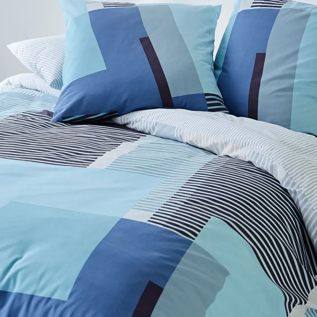 BecquetTaie d’oreiller coton bleu motif géométrique - ARTHUR
