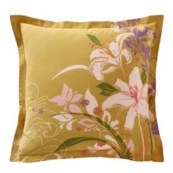 BecquetTaie d'oreiller coton jaune motif floral multicolore - Collection DR. JOELO