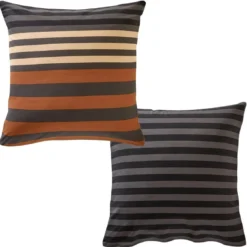 BecquetTaie d’oreiller coton gris anthracite à rayures multicolores réversible - ANTONIO