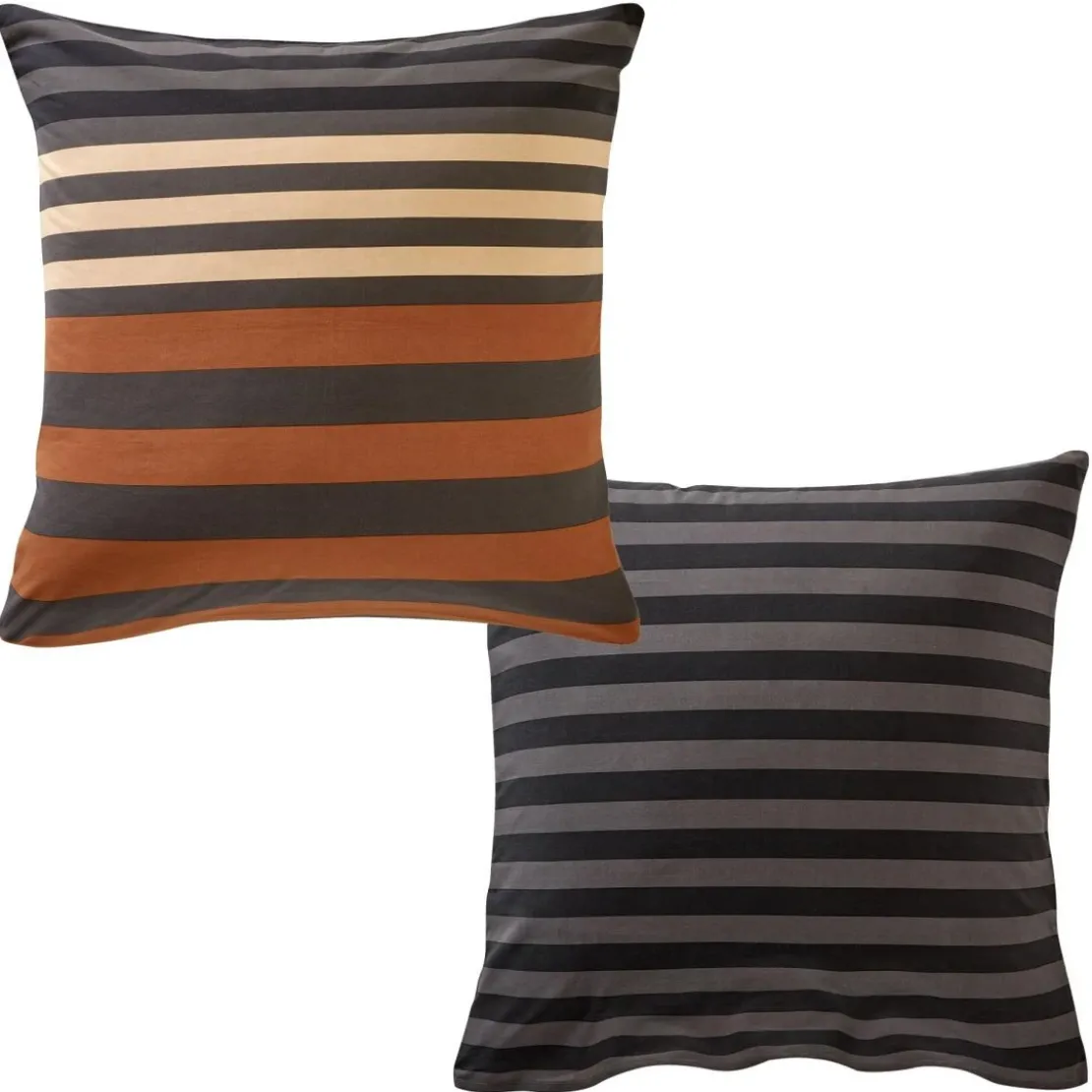 BecquetTaie d’oreiller coton gris anthracite à rayures multicolores réversible - ANTONIO