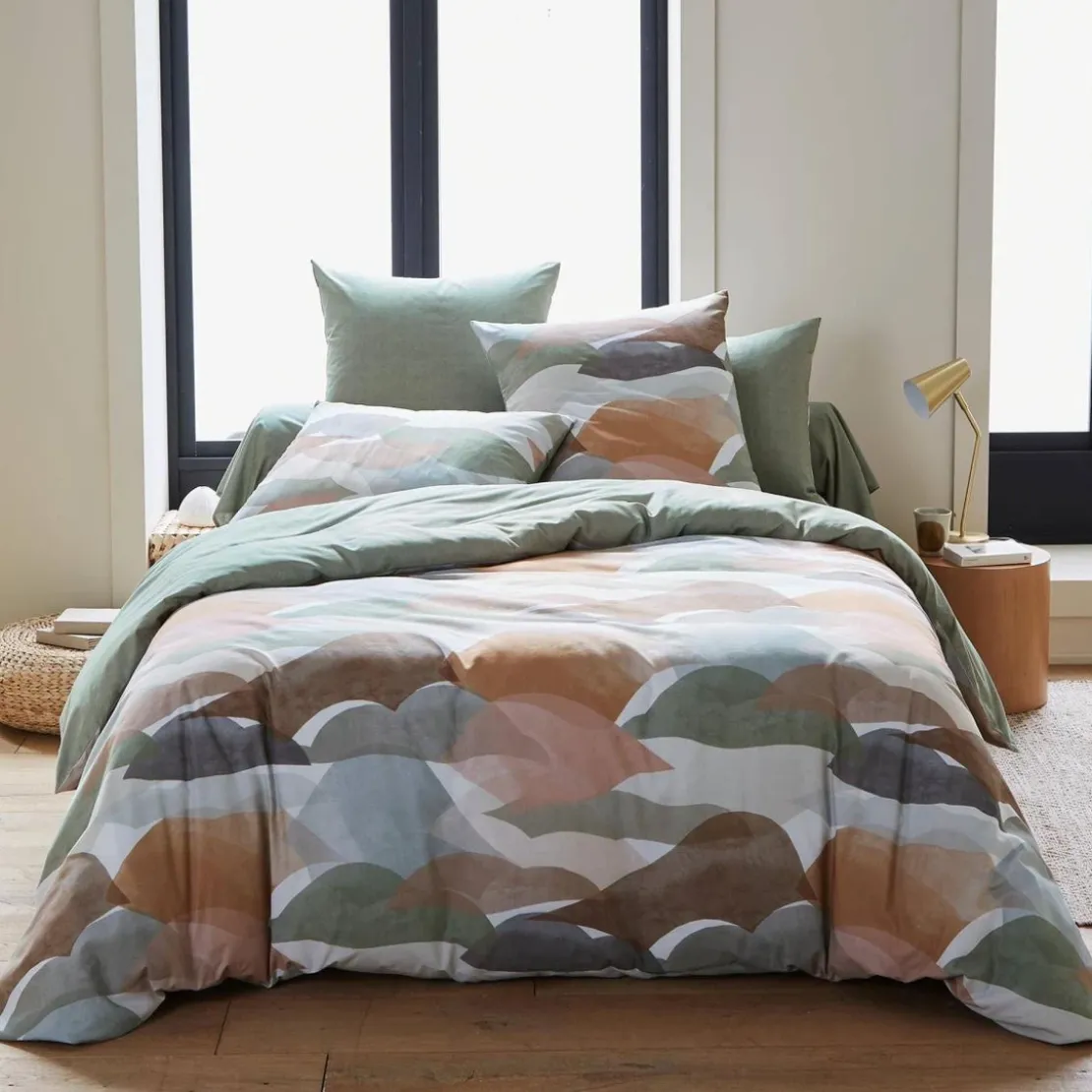 BecquetTaie d'oreiller double face en coton HORIZON - vert kaki