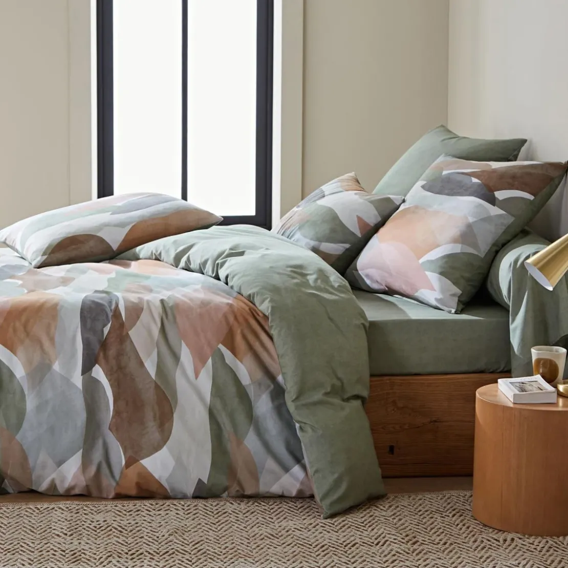 BecquetTaie d'oreiller double face en coton HORIZON - vert kaki