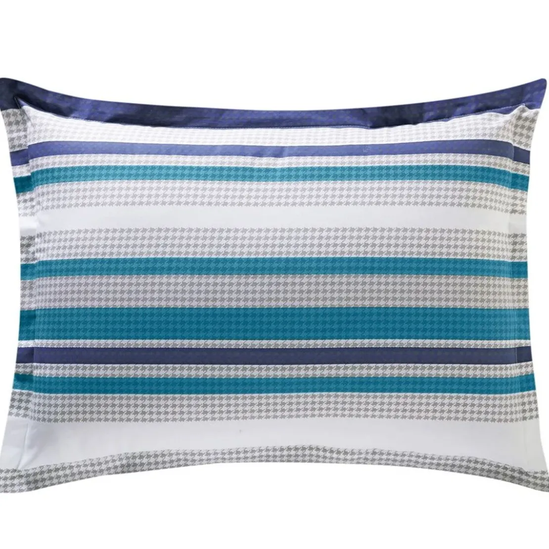 BecquetTaie d’oreiller en coton blanche à motifs cercles et rayures bleus - CAP ÉTÉ