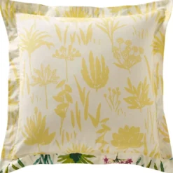 BecquetTaie d'oreiller en coton écru réversible motif tropical jaune - VITAMINE